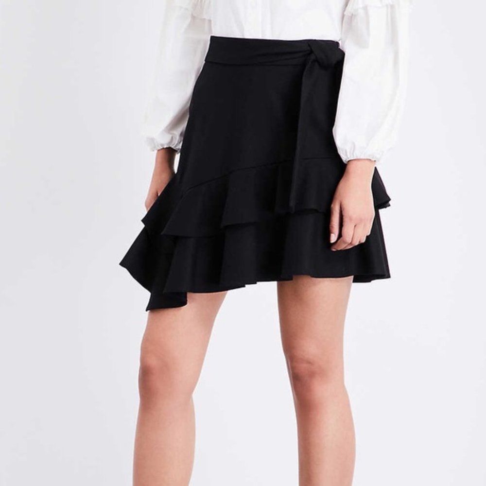 Maje Ruffled Stretch-wool mini skirt, FR36/US4